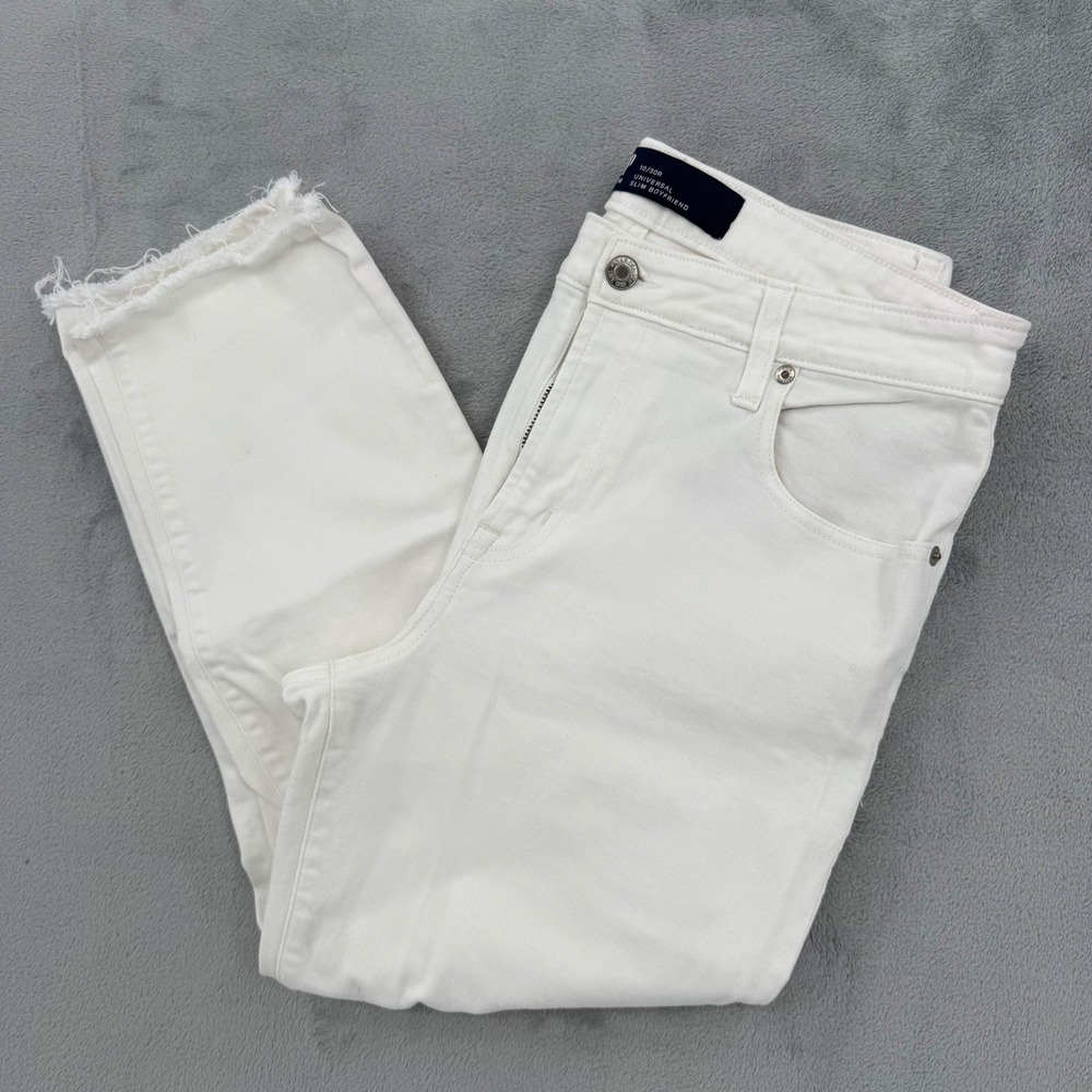 GAP Women White Distressed Boyfriend Jeans Ripped Raw Hem Size 30‎